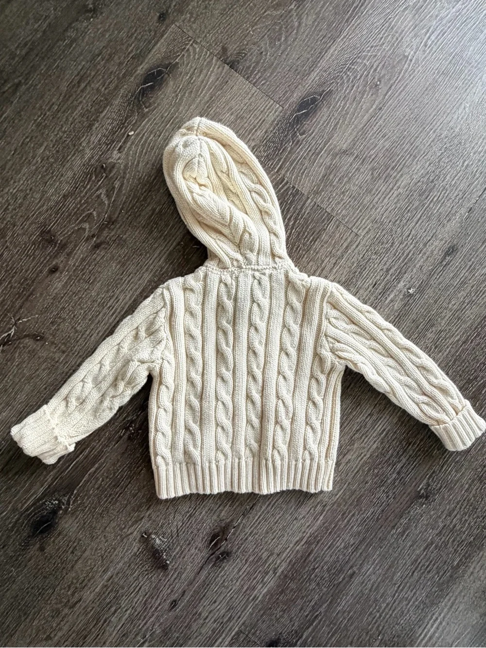 Ralph Lauren Cream Cable-Knit Hooded Zip Cardigan with Pink Pony